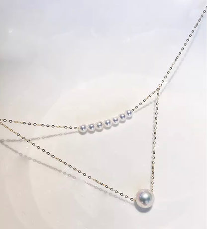 K18YG あこや真珠 スマイルネックレス パール イエローゴールド YG 18K あこや アコヤ真珠 二重 ダブルライン ネックレス あずきチェーン