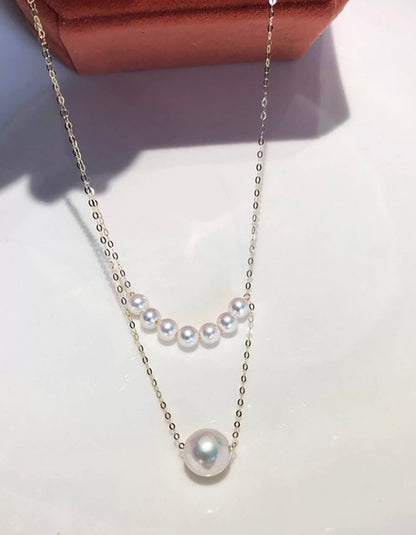 K18YG あこや真珠 スマイルネックレス パール イエローゴールド YG 18K あこや アコヤ真珠 二重 ダブルライン ネックレス あずきチェーン