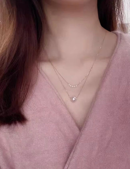 K18YG あこや真珠 スマイルネックレス パール イエローゴールド YG 18K あこや アコヤ真珠 二重 ダブルライン ネックレス あずきチェーン