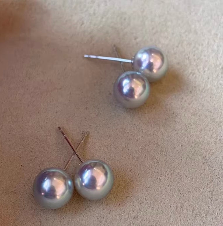 K18WG 灰色あこや パール ピアス スタッドピアス 一粒 ホワイトゴールド WG 18K あこや アコヤ真珠 グレー グレーパール シルバー ブルー