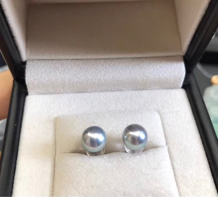 K18WG 灰色あこや パール ピアス スタッドピアス 一粒 ホワイトゴールド WG 18K あこや アコヤ真珠 グレー グレーパール シルバー ブルー
