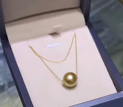 K18YG ゴールデンパール ペンダント 南洋真珠 パール スルーネックレス イエローゴールド 18K ゴールドパール 金色 一粒 ネックレス