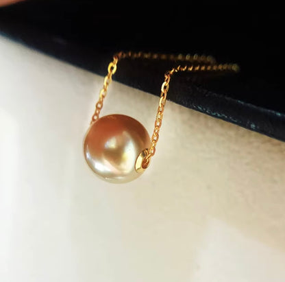 K18YG ゴールデンパール ペンダント 南洋真珠 パール スルーネックレス イエローゴールド 18K ゴールドパール 金色 一粒 ネックレス