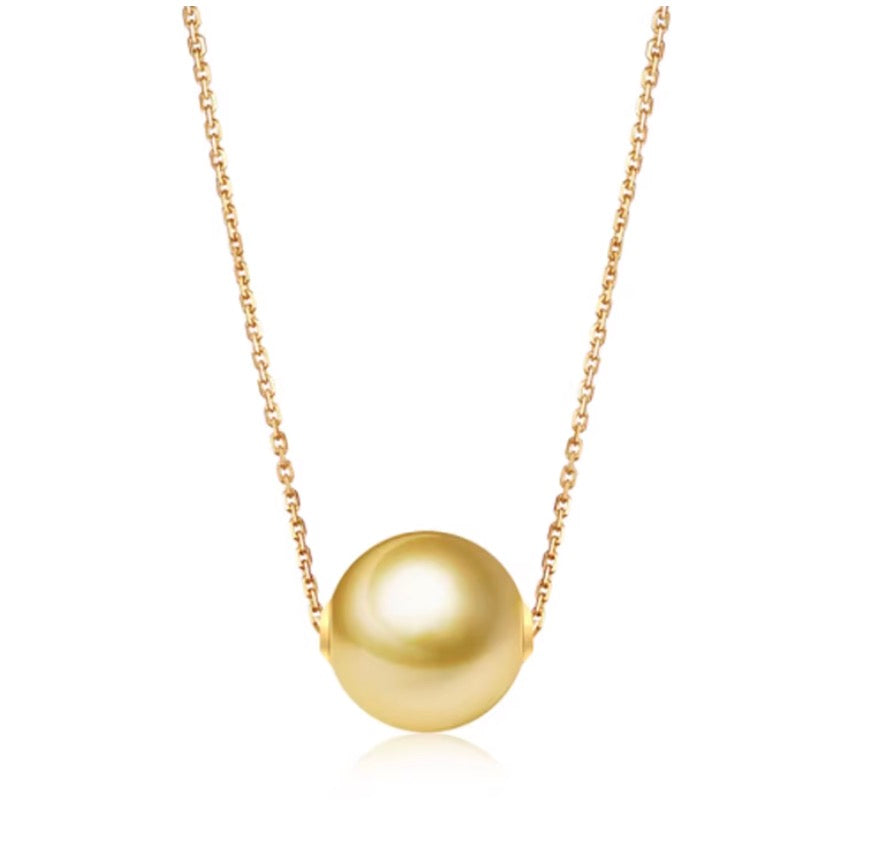 K18YG ゴールデンパール ペンダント 南洋真珠 パール スルーネックレス イエローゴールド 18K ゴールドパール 金色 一粒 ネックレス