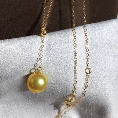 K18YG ゴールデンパール Y字 ネックレス 南洋真珠 パール スライド式 イエローゴールド YG 18K ゴールドパール 金色 真珠 ペンダント