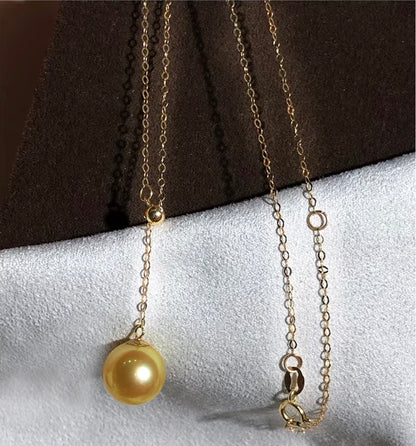 K18YG ゴールデンパール Y字 ネックレス 南洋真珠 パール スライド式 イエローゴールド YG 18K ゴールドパール 金色 真珠 ペンダント