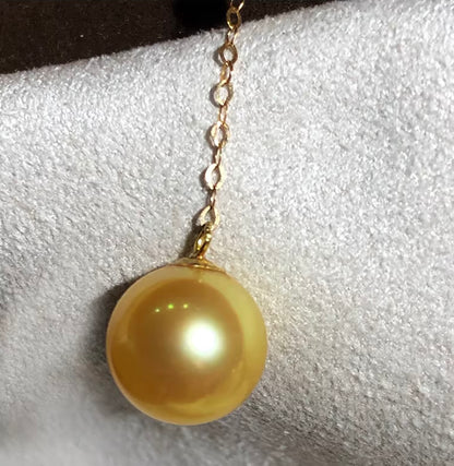 K18YG ゴールデンパール Y字 ネックレス 南洋真珠 パール スライド式 イエローゴールド YG 18K ゴールドパール 金色 真珠 ペンダント