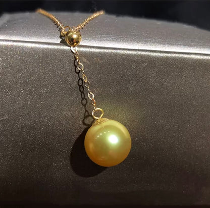 K18YG ゴールデンパール Y字 ネックレス 南洋真珠 パール スライド式 イエローゴールド YG 18K ゴールドパール 金色 真珠 ペンダント