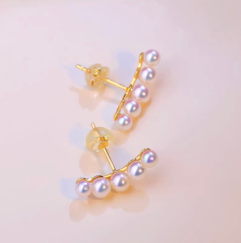 K18YG イエローゴールド あこや真珠 5珠 アコヤ 5玉 パール 18K akoya pearl スタッドピアス スマイル 小粒