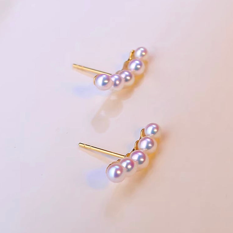 K18YG イエローゴールド あこや真珠 5珠 アコヤ 5玉 パール 18K akoya pearl スタッドピアス スマイル 小粒