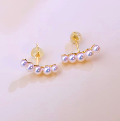 K18YG イエローゴールド あこや真珠 5珠 アコヤ 5玉 パール 18K akoya pearl スタッドピアス スマイル 小粒