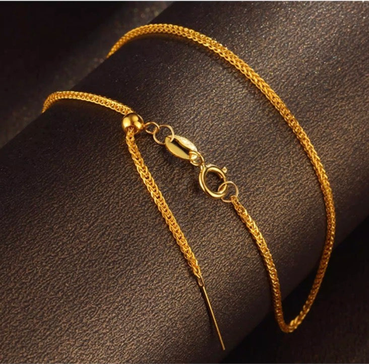 K18YG WG PG ブレスレット 1.5mm~ チェーンブレスレット ショパンチェーン 18k スライド式アジャスターチェーン 調整チェーン