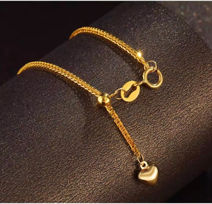 K18YG WG PG ブレスレット 1.5mm~ チェーンブレスレット ショパンチェーン 18k 15cm~ スライド式アジャスター ハートチャーム