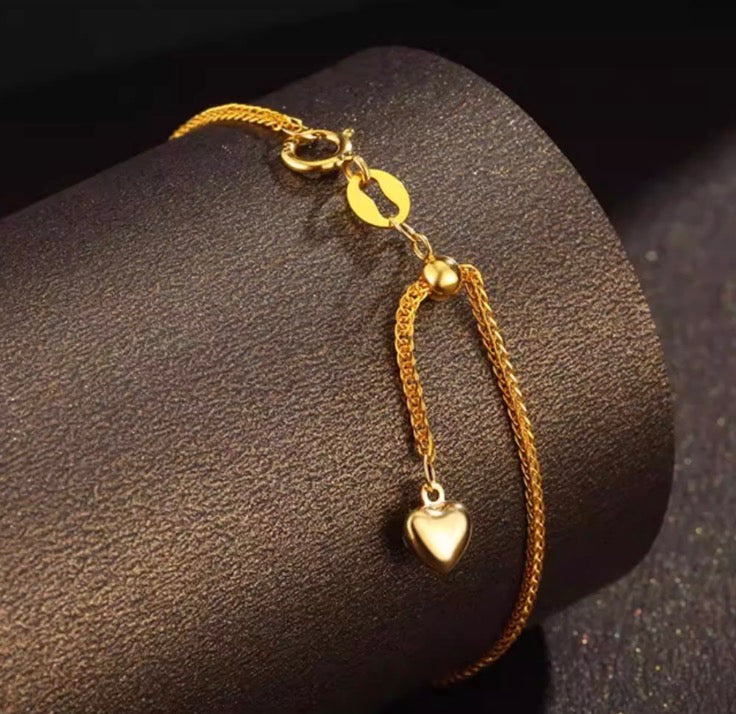 K18YG WG PG ブレスレット 1.5mm~ チェーンブレスレット ショパンチェーン 18k 15cm~ スライド式アジャスター ハートチャーム