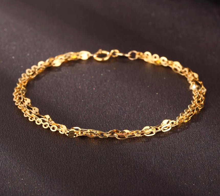 K18YG WG PG ３連 ブレスレット チェーンブレスレット 18k 15cm~ 三連 トリプルチェーン あずきチェーン オーバル ペタルチェーン