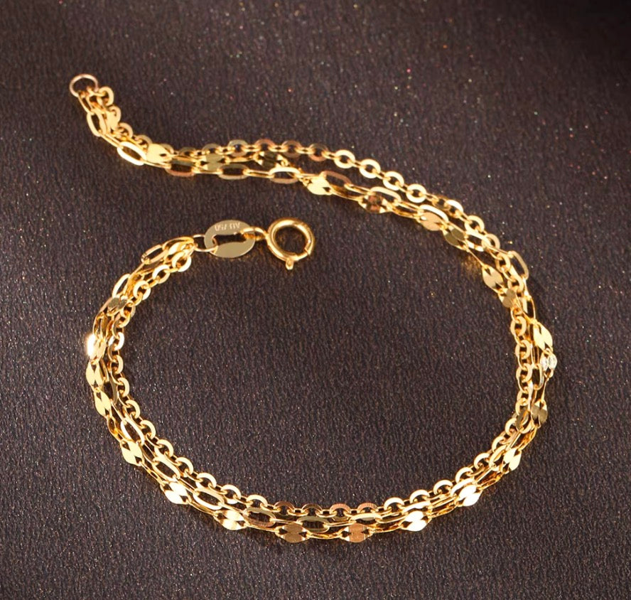 K18YG WG PG ３連 ブレスレット チェーンブレスレット 18k 15cm~ 三連 トリプルチェーン あずきチェーン オーバル ペタルチェーン