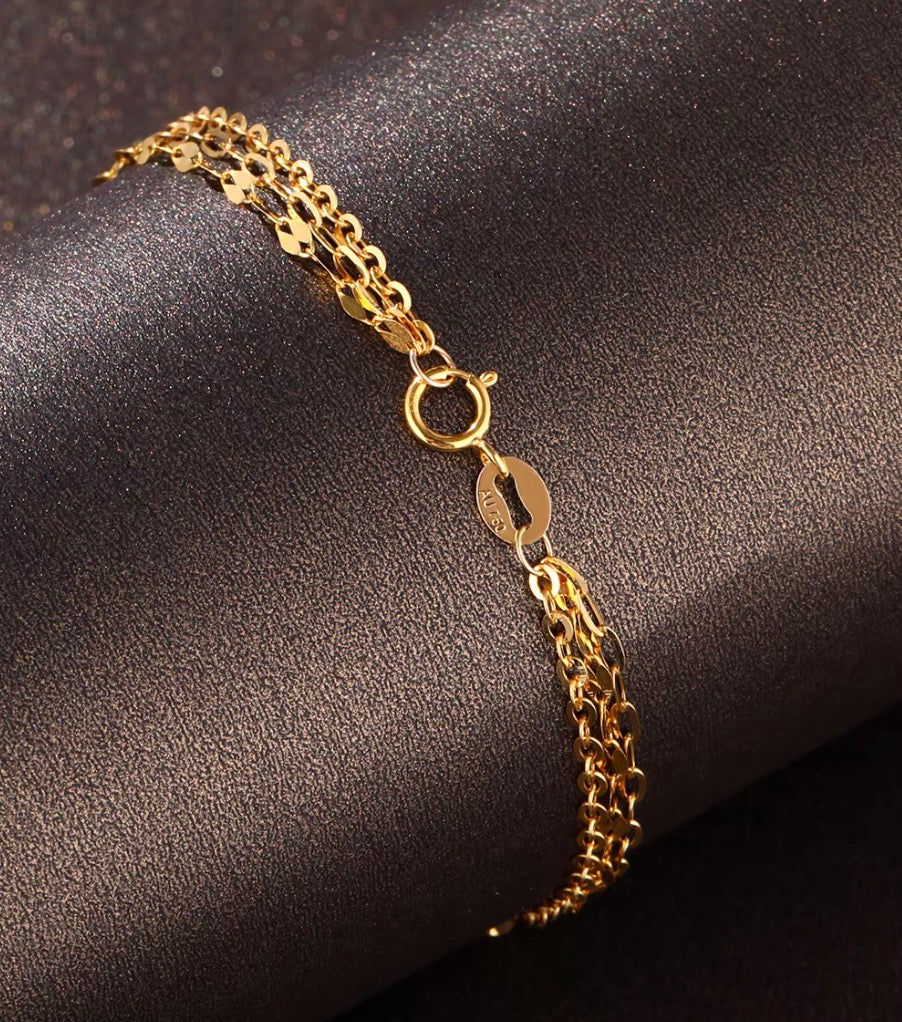 K18YG WG PG ３連 ブレスレット チェーンブレスレット 18k 15cm~ 三連 トリプルチェーン あずきチェーン オーバル ペタルチェーン