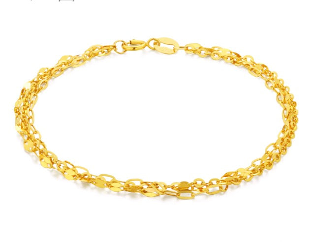 K18YG WG PG ３連 ブレスレット チェーンブレスレット 18k 15cm~ 三連 トリプルチェーン あずきチェーン オーバル ペタルチェーン