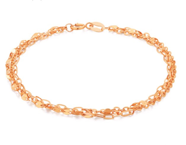 K18YG WG PG ３連 ブレスレット チェーンブレスレット 18k 15cm~ 三連 トリプルチェーン あずきチェーン オーバル ペタルチェーン