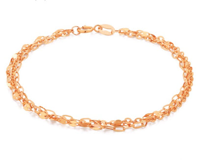 K18YG WG PG ３連 ブレスレット チェーンブレスレット 18k 15cm~ 三連 トリプルチェーン あずきチェーン オーバル ペタルチェーン