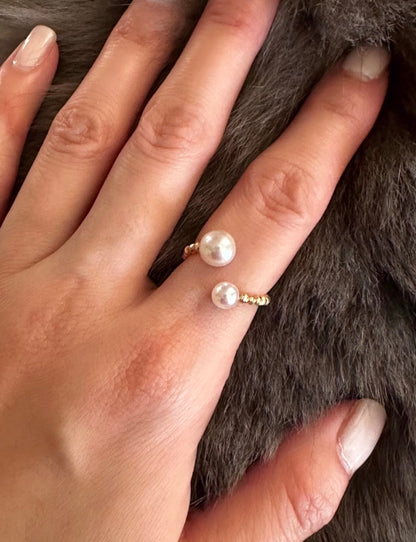 K18YG あこや真珠 指輪 リング ワイヤーリング 18K アコヤ真珠 ツインパール 双子 パール フォークリング オープンリング