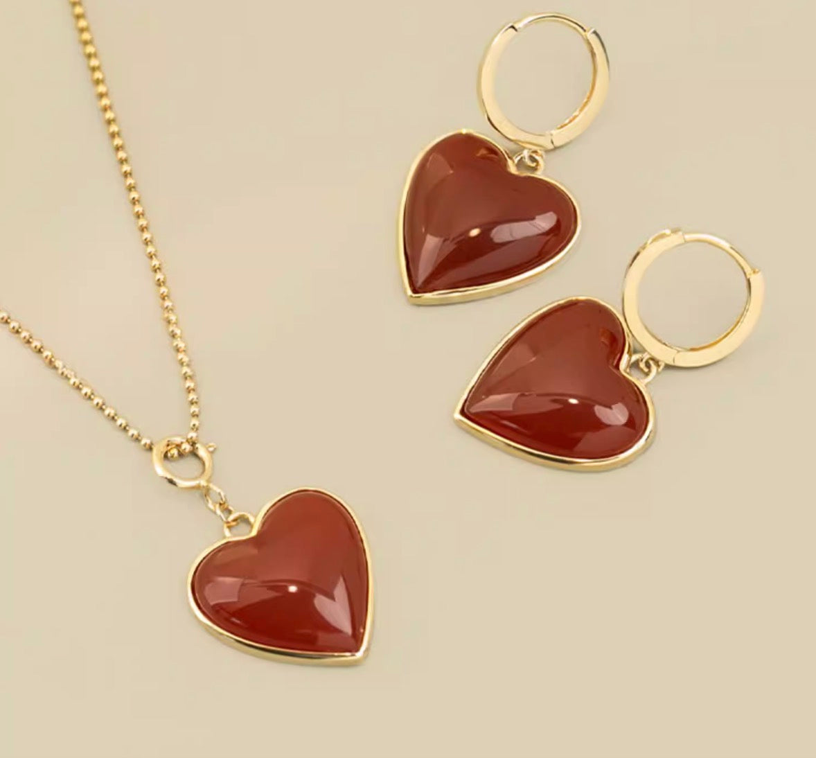 K14YG ぷっくりハート ペンダント カーネリアン 引き輪 イエローゴールド 14K ネックレスチャーム レッドカーネリアン ピアスチャーム