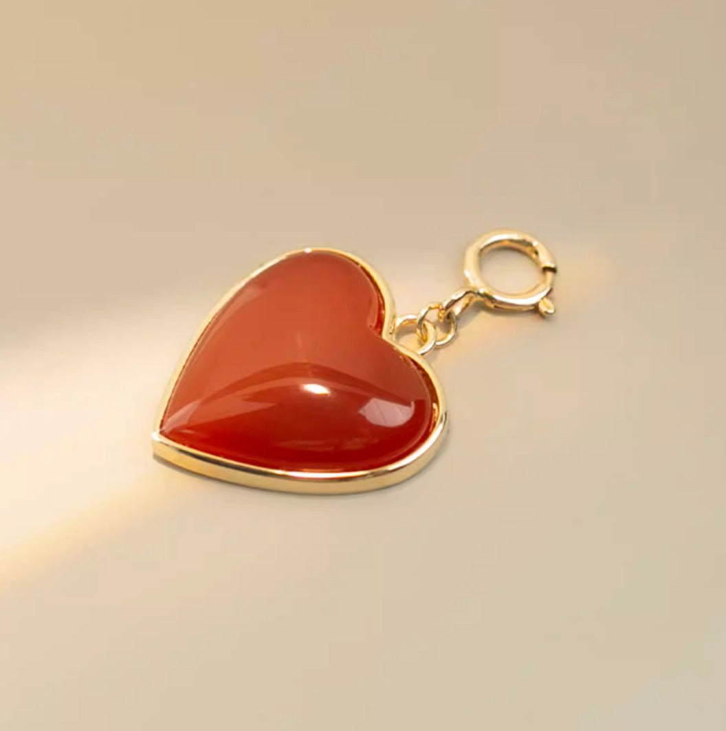 18k puffy heart pendant red carnelian