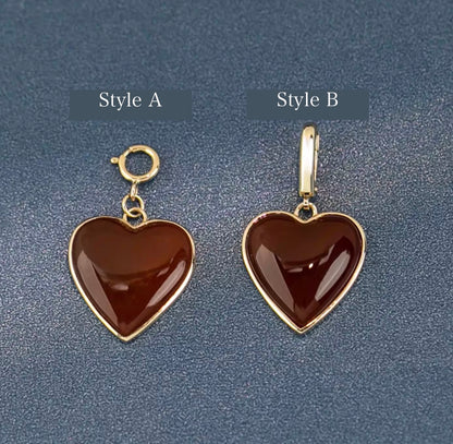 K14YG ぷっくりハート ペンダント カーネリアン 引き輪 イエローゴールド 14K ネックレスチャーム レッドカーネリアン ピアスチャーム