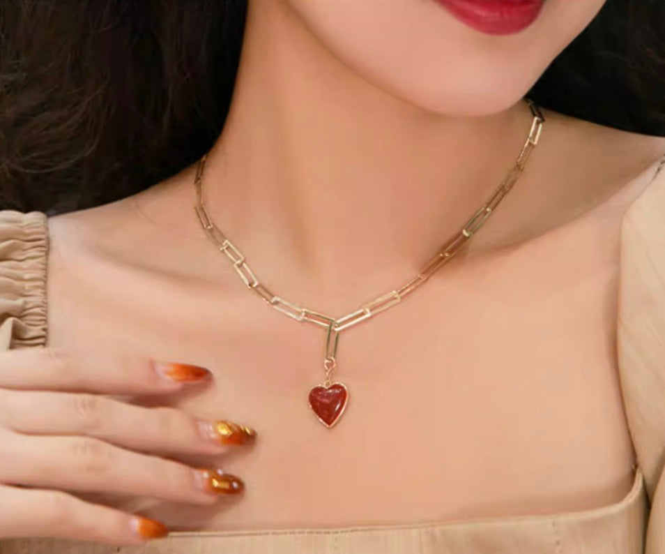 K14YG ぷっくりハート ペンダント カーネリアン 引き輪 イエローゴールド 14K ネックレスチャーム レッドカーネリアン ピアスチャーム