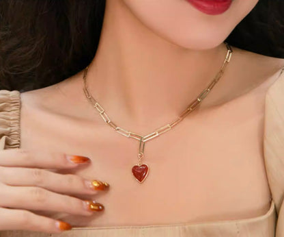 K14YG ぷっくりハート ペンダント カーネリアン 引き輪 イエローゴールド 14K ネックレスチャーム レッドカーネリアン ピアスチャーム