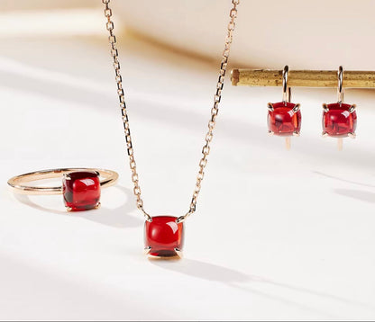 K18YG WG PG ガーネット カボション ネックレス ピアス 指輪 ぷっくり