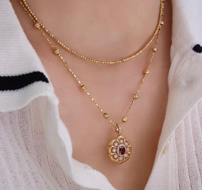 K18YG ルビー ダイヤモンド ペンダント 18K イエローゴールド ペンダントトップ 開口バチカン ネックレス 大ぶり 大きめ オーバル 花