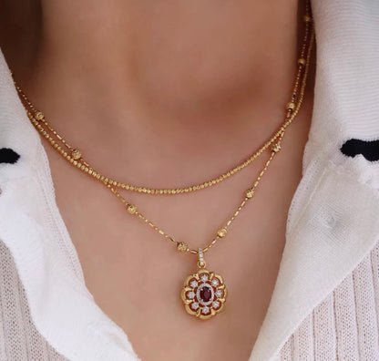 K18YG ルビー ダイヤモンド ペンダント 18K イエローゴールド ペンダントトップ 開口バチカン ネックレス 大ぶり 大きめ オーバル 花