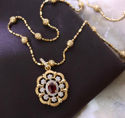 K18YG ルビー ダイヤモンド ペンダント 18K イエローゴールド ペンダントトップ 開口バチカン ネックレス 大ぶり 大きめ オーバル 花