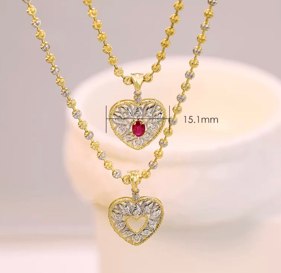 K18YG ルビー ダイヤモンド ハート ペンダント 18K イエローゴールド ペンダントトップ 開口バチカン ネックレス 大ぶり