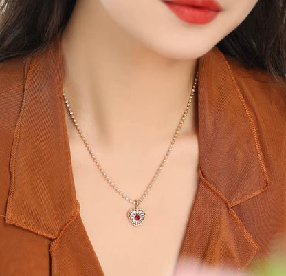 K18YG ルビー ダイヤモンド ハート ペンダント 18K イエローゴールド ペンダントトップ 開口バチカン ネックレス 大ぶり