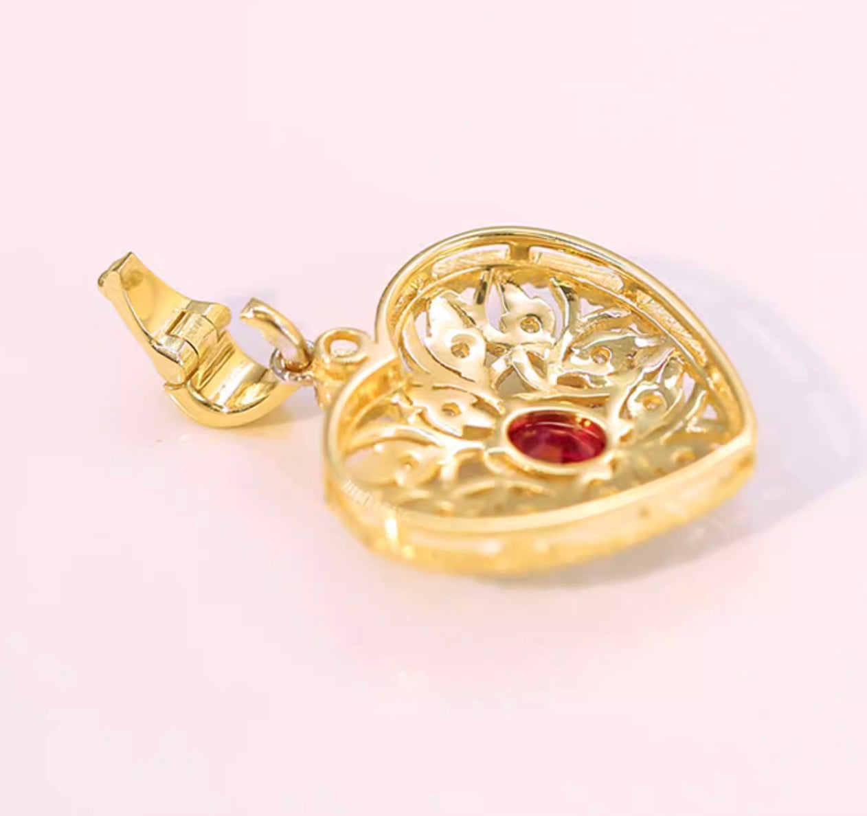 K18YG ルビー ダイヤモンド ハート ペンダント 18K イエローゴールド ペンダントトップ 開口バチカン ネックレス 大ぶり