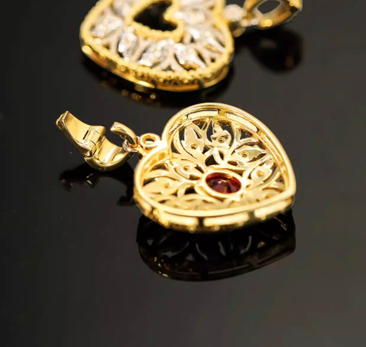 K18YG ルビー ダイヤモンド ハート ペンダント 18K イエローゴールド ペンダントトップ 開口バチカン ネックレス 大ぶり