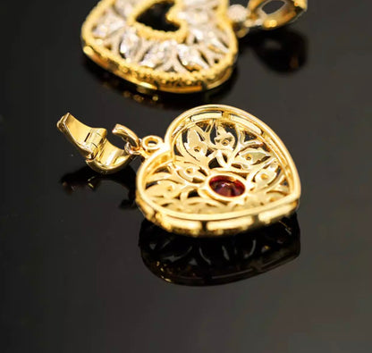 K18YG ルビー ダイヤモンド ハート ペンダント 18K イエローゴールド ペンダントトップ 開口バチカン ネックレス 大ぶり