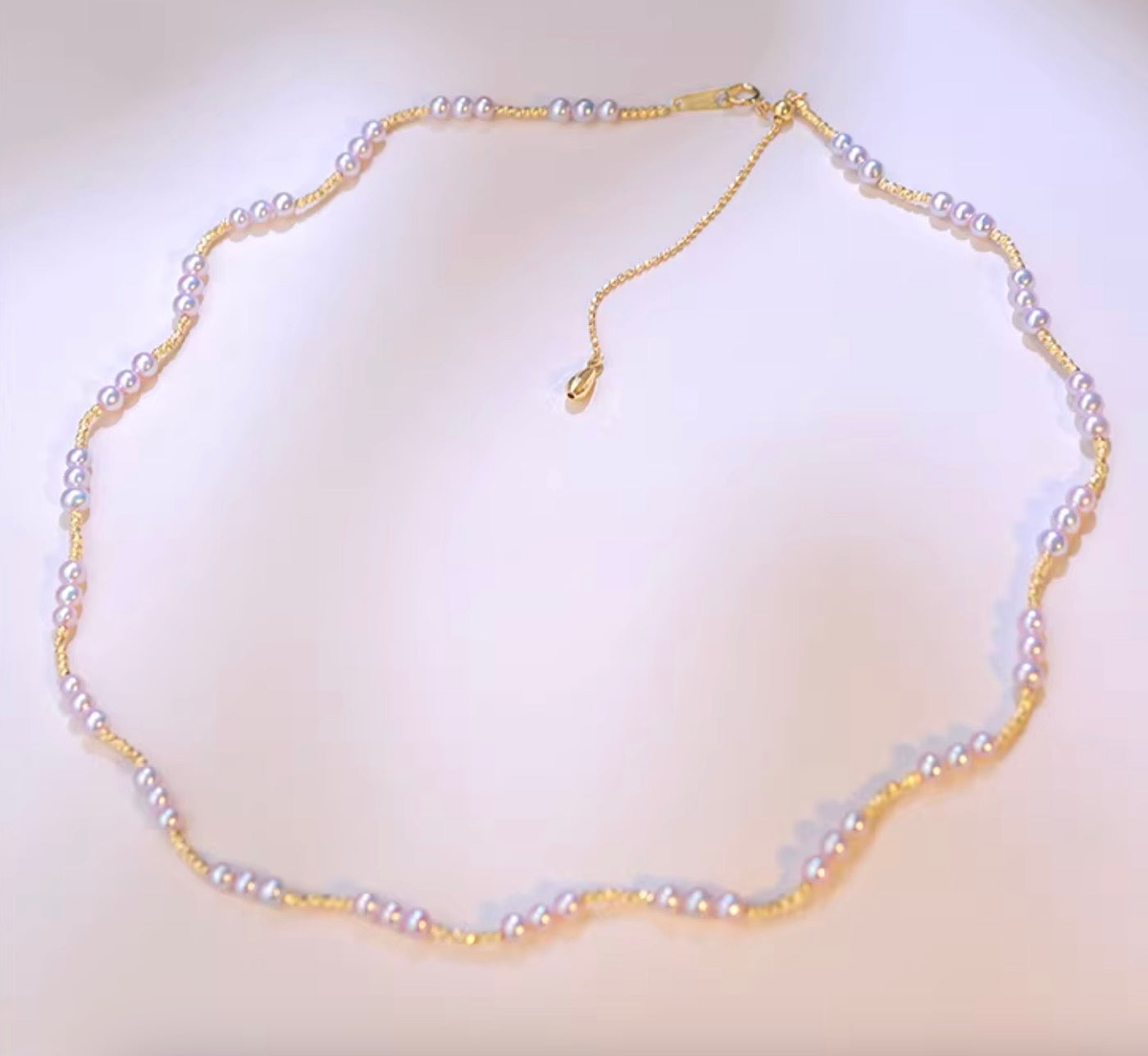 K18YG あこや真珠 3-4mm パール ネックレス 小粒 イエローゴールド 18K あこや アコヤ真珠 スライド式アジャスターチェーン