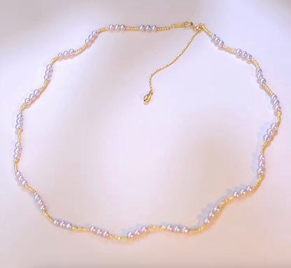 K18YG あこや真珠 3-4mm パール ネックレス 小粒 イエローゴールド 18K あこや アコヤ真珠 スライド式アジャスターチェーン