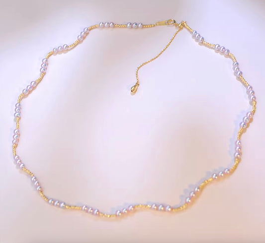 K18YG あこや真珠 3-4mm パール ネックレス 小粒 イエローゴールド 18K あこや アコヤ真珠 スライド式アジャスターチェーン