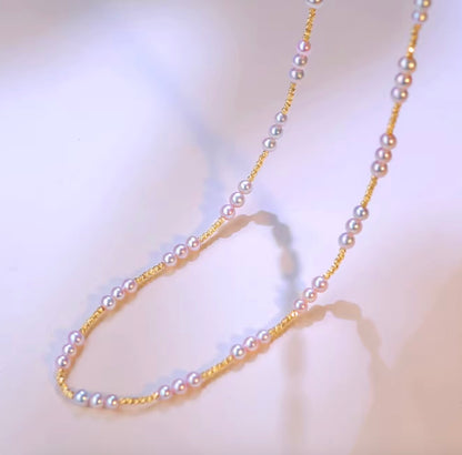 K18YG あこや真珠 3-4mm パール ネックレス 小粒 イエローゴールド 18K あこや アコヤ真珠 スライド式アジャスターチェーン