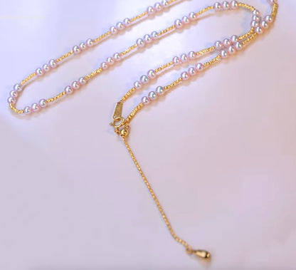 K18YG あこや真珠 3-4mm パール ネックレス 小粒 イエローゴールド 18K あこや アコヤ真珠 スライド式アジャスターチェーン