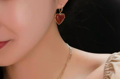 K14YG ぷっくりハート ピアス カーネリアン イエローゴールド 14K チャーム レッドカーネリアン 揺れる