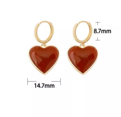 K14YG ぷっくりハート ピアス カーネリアン イエローゴールド 14K チャーム レッドカーネリアン 揺れる