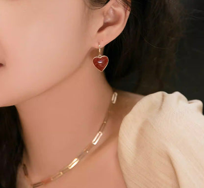 K14YG ぷっくりハート ピアス カーネリアン イエローゴールド 14K チャーム レッドカーネリアン 揺れる