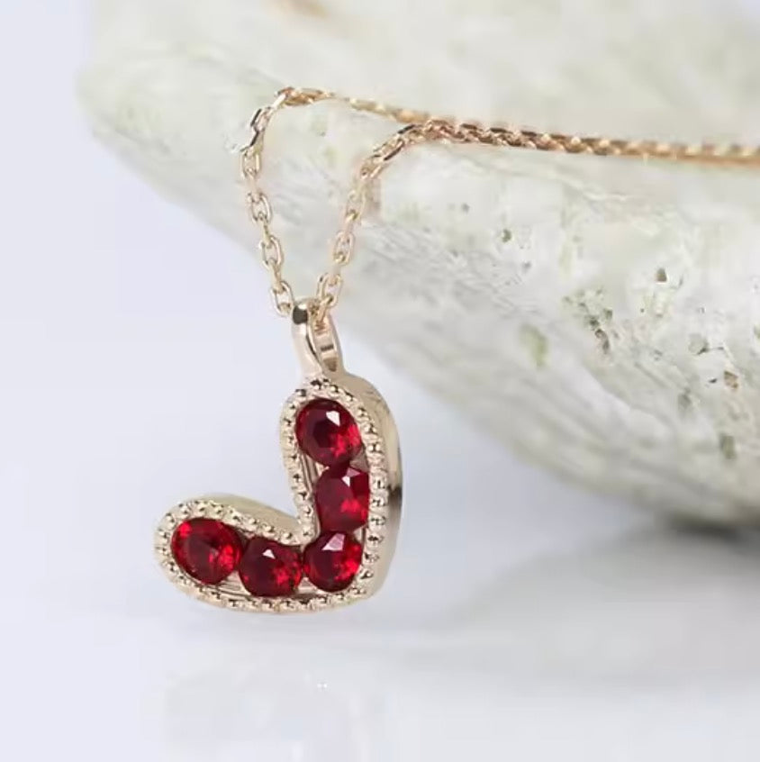 K18YG 天然ピジョンブラッドルビー ハート ペンダント ネックレス 18K イエローゴールド ハート型 小ぶり