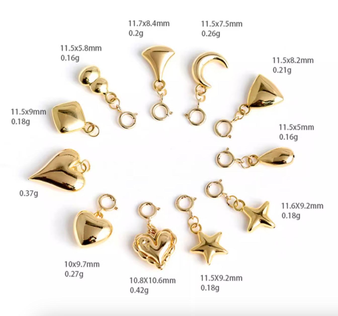 K18YG チャーム ペンダント ハート ティアドロップ 三角形 スクエア エンドパーツ 18k 引き輪