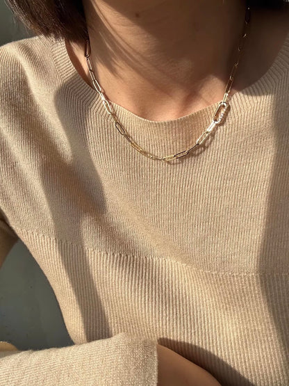 K18YG ペーパークリップチェーン ロングオーバル ネックレス イエローゴールド 18K ダイヤモンド リンクチェーン メンズ レディース